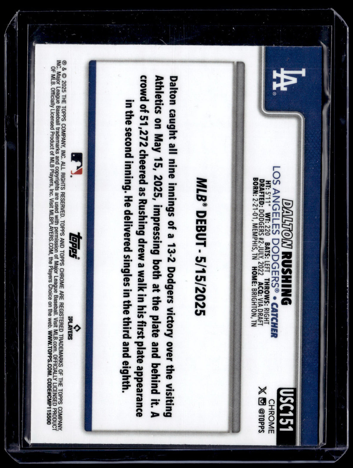 HL-P01 2025 Topps Chrome Dalton Rushing #USC151 Green Wave Refractor /99 RC
