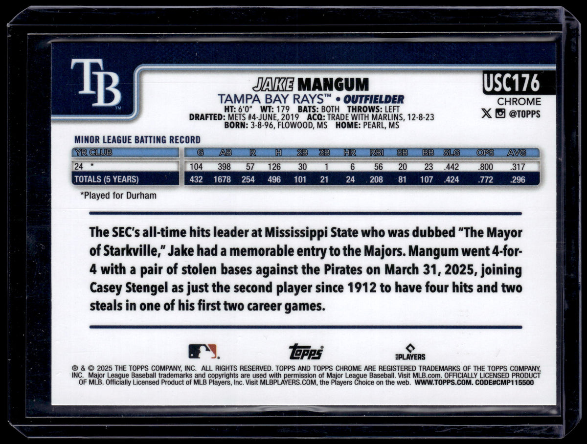 HL-P01 2025 Topps Chrome Jake Mangum #USC176 Blue Wave Refractor /150 RC