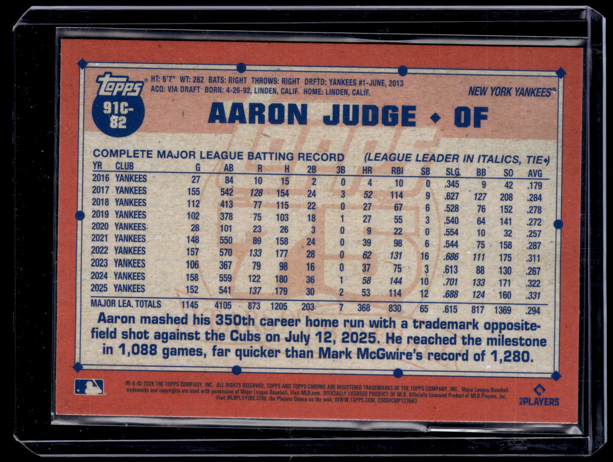 HL-P01 2026 Topps Chrome 75 Years of Baseball Aaron Judge #91C-82 Blue Refractor