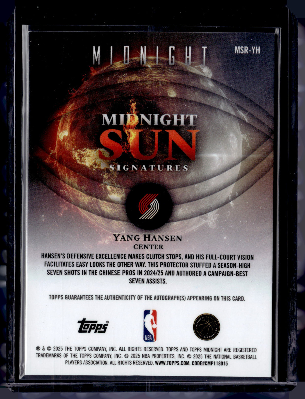 HL-P01 2025 Topps Midnight Sun Signatures Yang Hansen #MSR-YH /35 RC