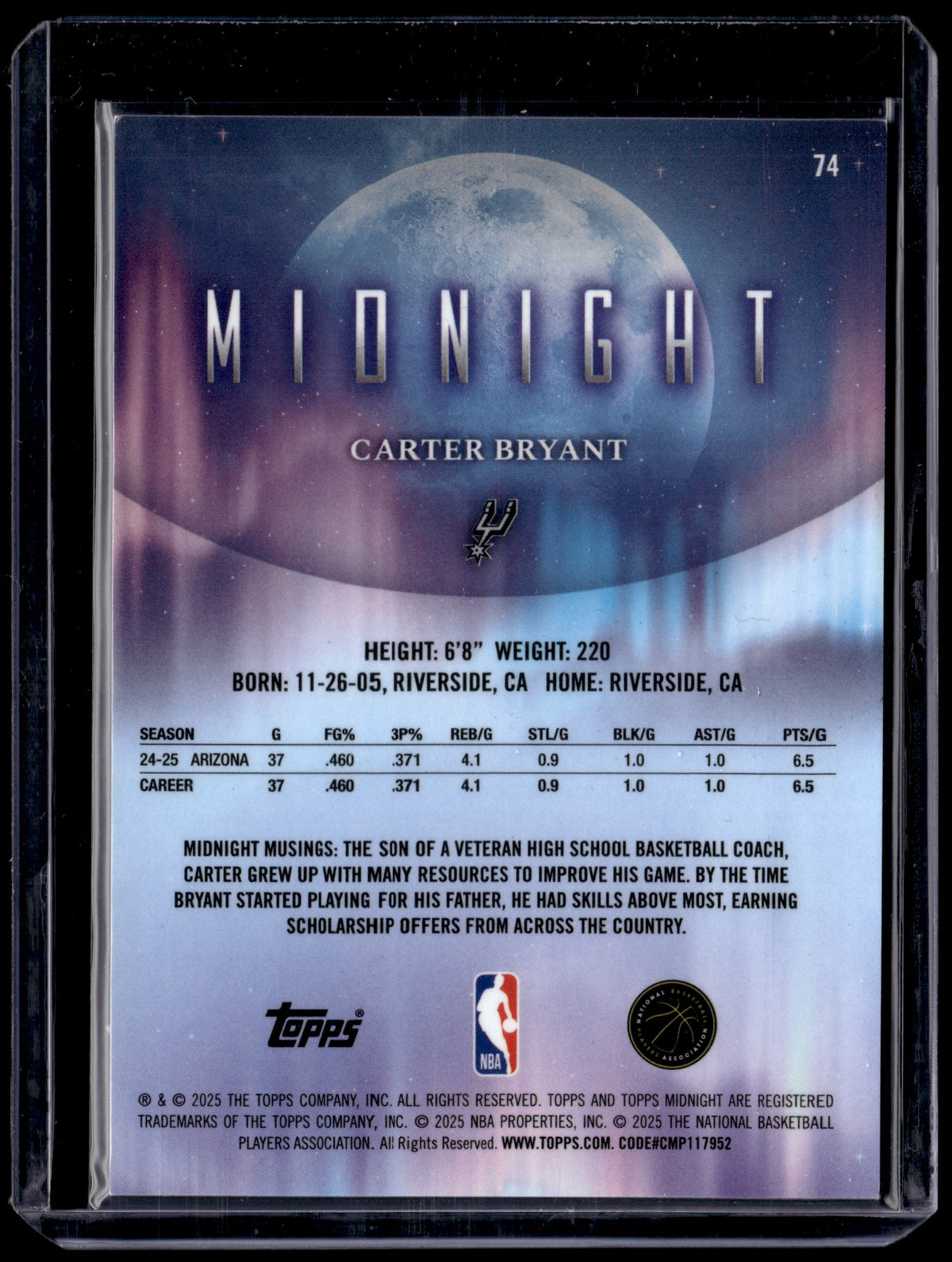 HL-P01 2025 Topps Midnight Carter Bryant #74 /25 RC