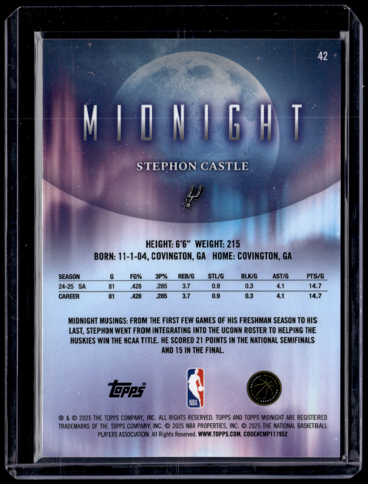 HL-P01 2025 Topps Midnight Stephon Castle #42 /50