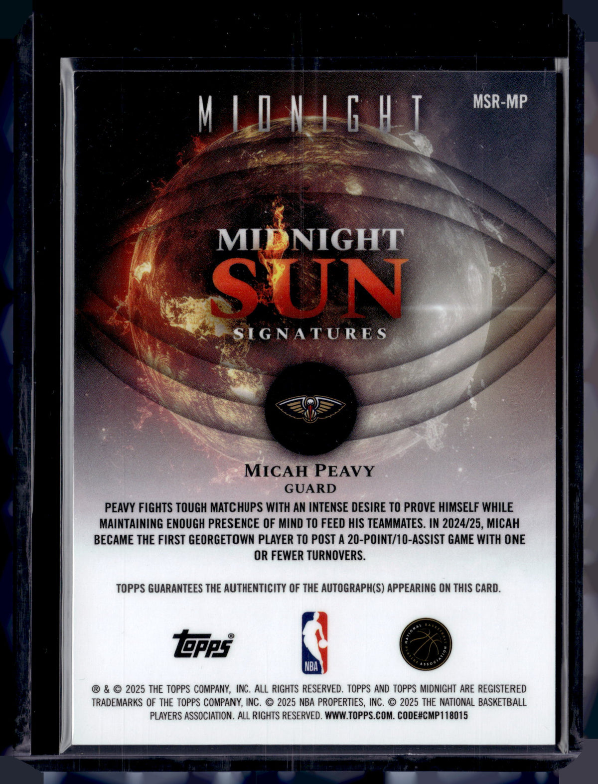 HL-P01 2025 Topps Midnight Sun Signatures Micah Peavy #MSR-MP /50 RC