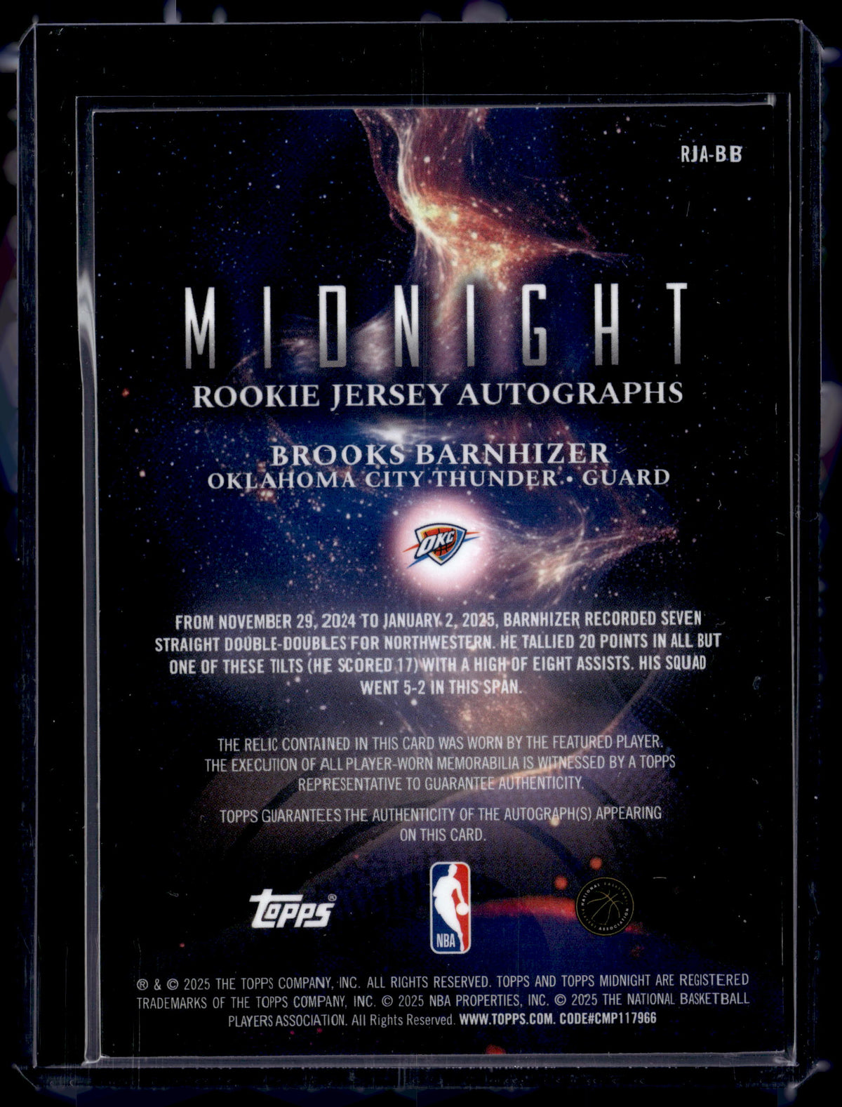 HL-P01 2025 Topps Midnight Brooks Barnhizer RC Jersey Auto RJA-BB Memorabilia