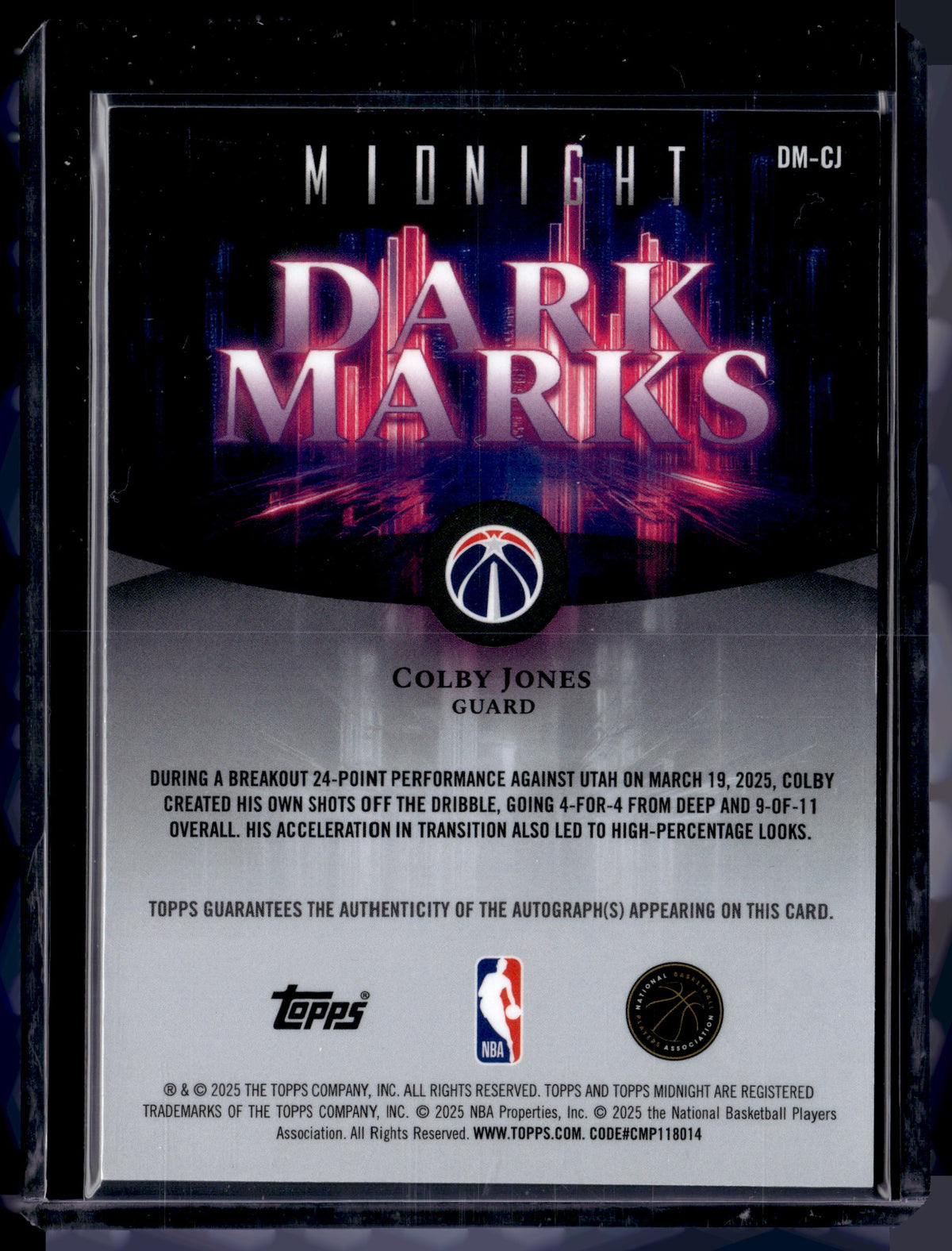 HL-P01 2025 Topps Midnight Dark Marks Colby Jones #DM-CJ /25 Auto