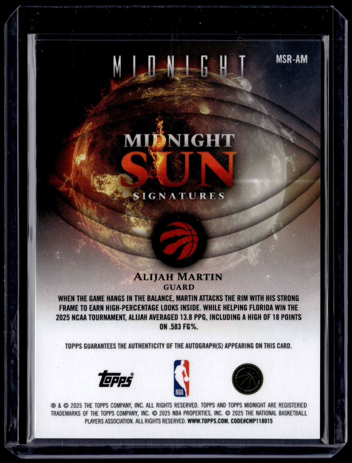 HL-P01 2025 Topps Midnight Midnight Sun Signatures Alijah Martin #MSR-AM Auto RC