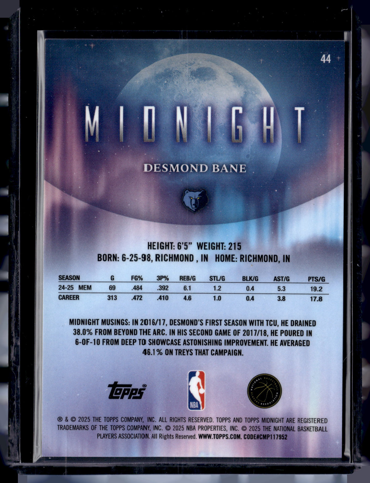 HL-P01 2025 Topps Midnight Desmond Bane #44