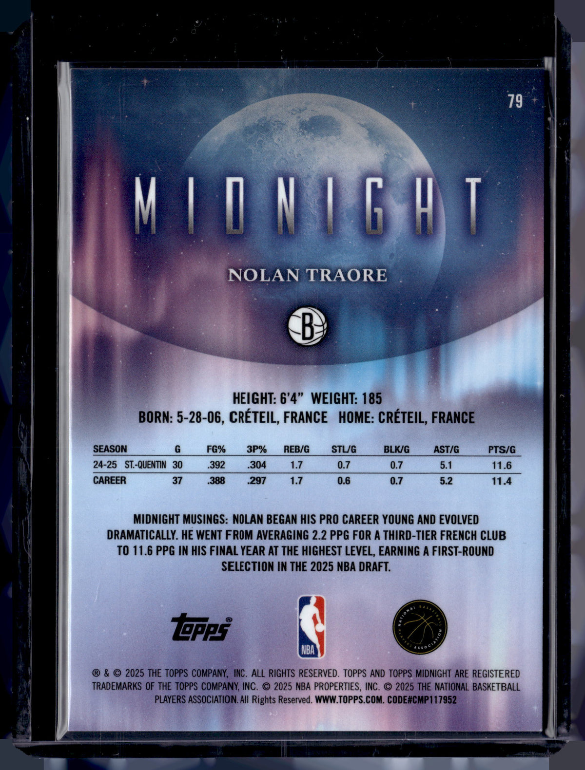 HL-P01 2025 Topps Midnight Nolan Traore #79 RC