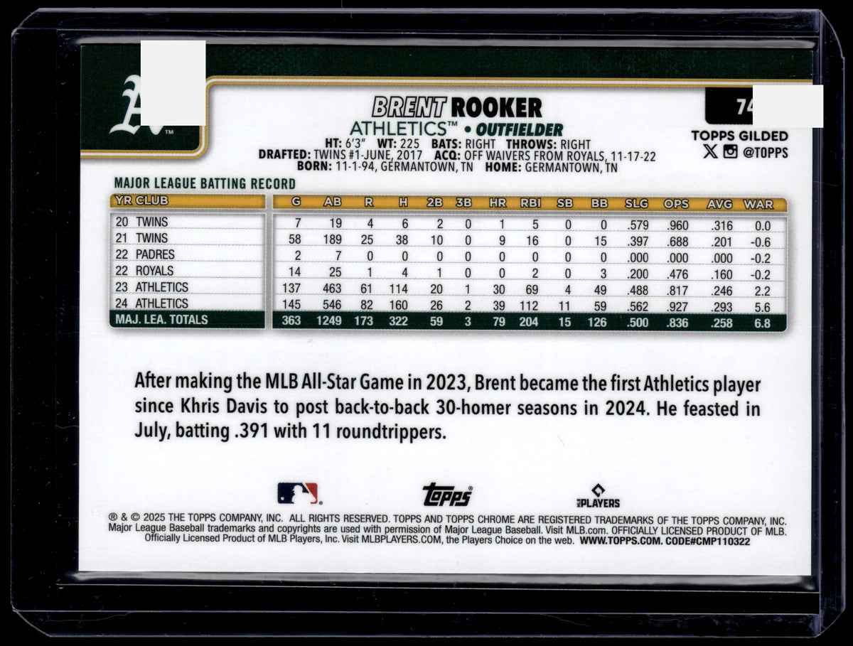 HL-P01 2025 Topps Chrome Gilded Collection Brent Rooker #74 Gold RayWave /25