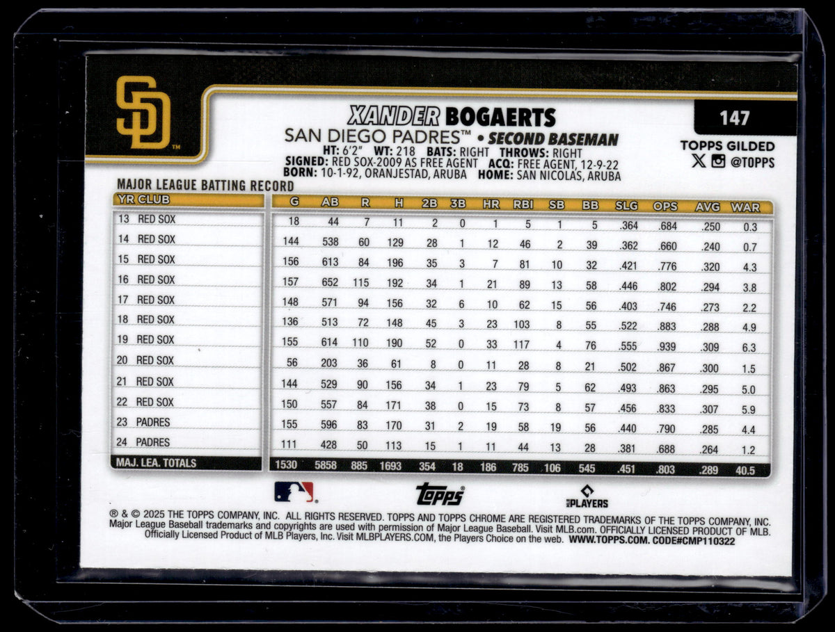 HL-P01 2025 Topps Gilded Collection Chrome Xander Bogaerts #147 Gold Wave /75