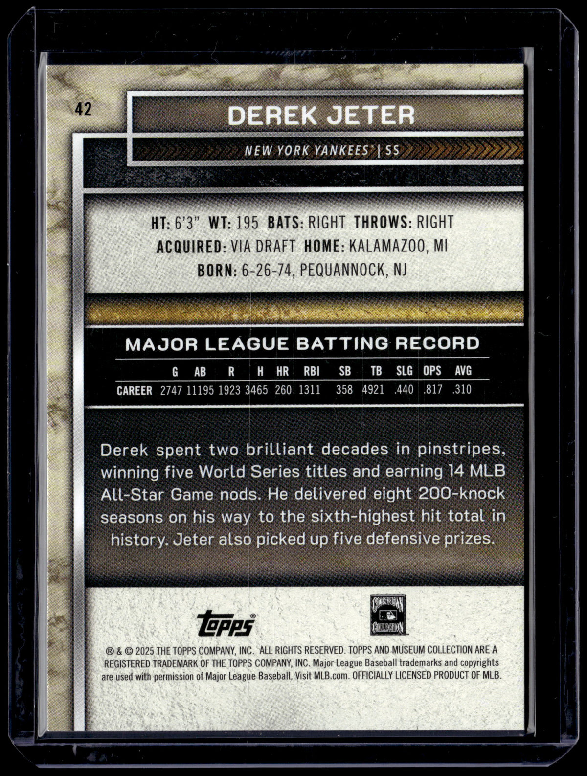 HL-P01 2025 Topps Museum Collection Derek Jeter #42 Amethyst /199