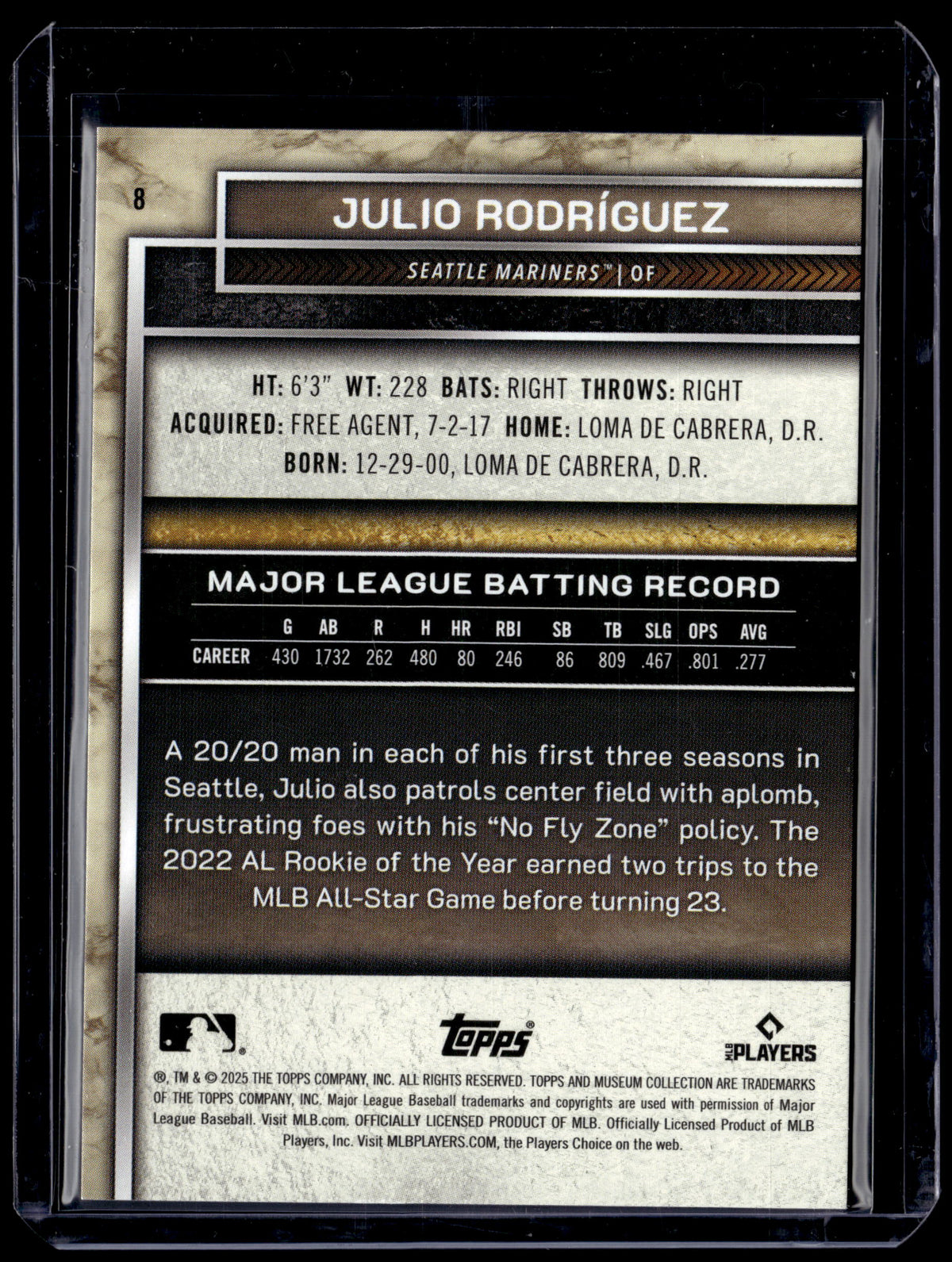 HL-P01 2025 Topps Museum Collection Julio Rodríguez #8 Gold /249