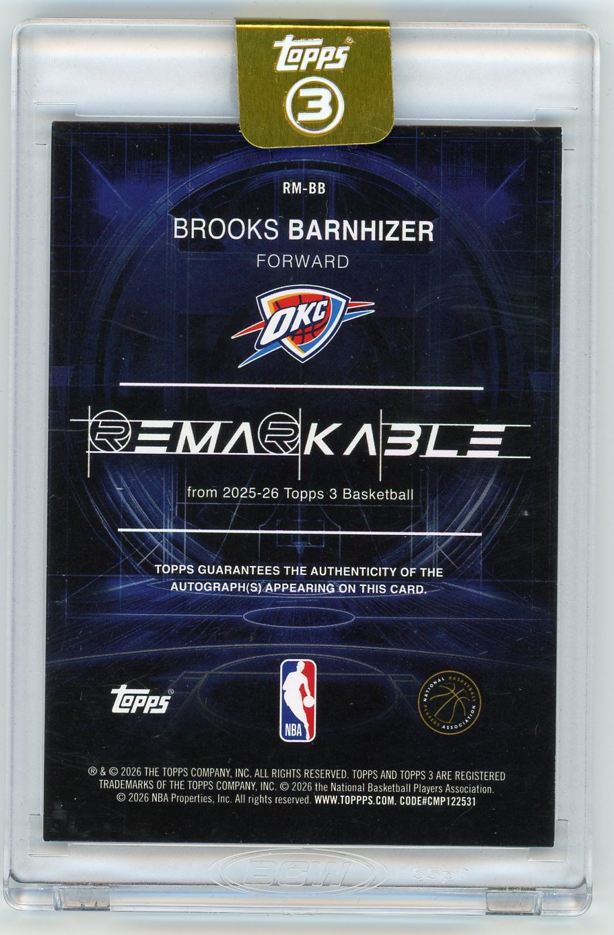 HL-P01 2026 Topps 3 Remarkable Brooks Barnhizer #RM-BB Blue /49 Auto RC