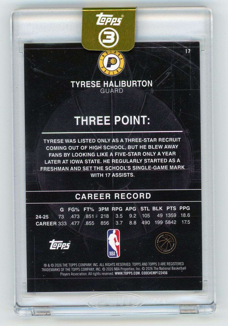 HL-P01 2026 Topps 3 Basketball Tyrese Haliburton #17 /25