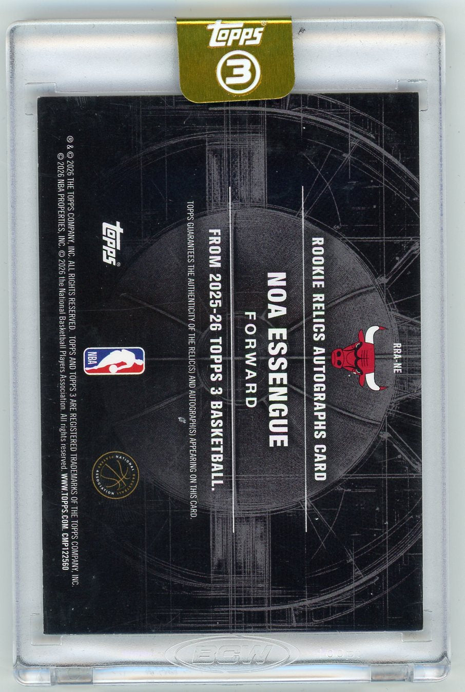 HL-P01 2026 Topps 3 Noa Essengue #RRA-NE /49 Rookie Relics Auto Player-Worn RC