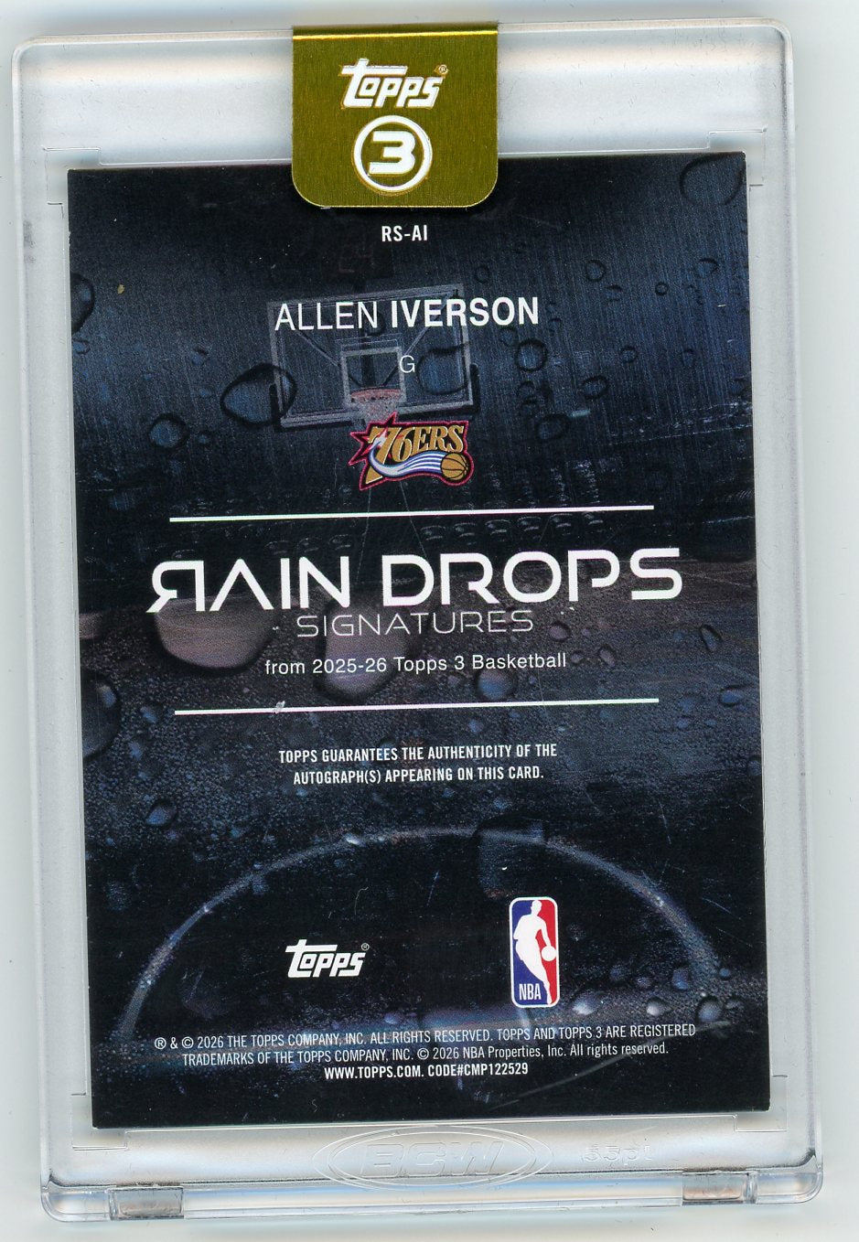 HL-P01 2026 Topps 3 Rain Drops Signatures Allen Iverson #RS-AI /49