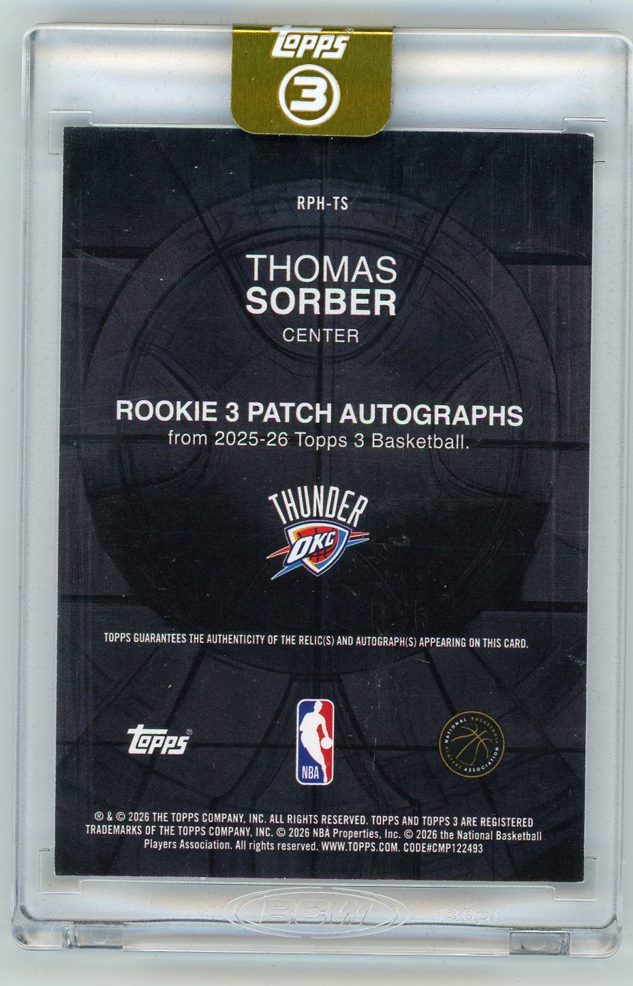 HL-P01 2026 Topps 3 Thomas Sorber #RPH-TS /15 Rookie 3 Auto Triple Patch RC