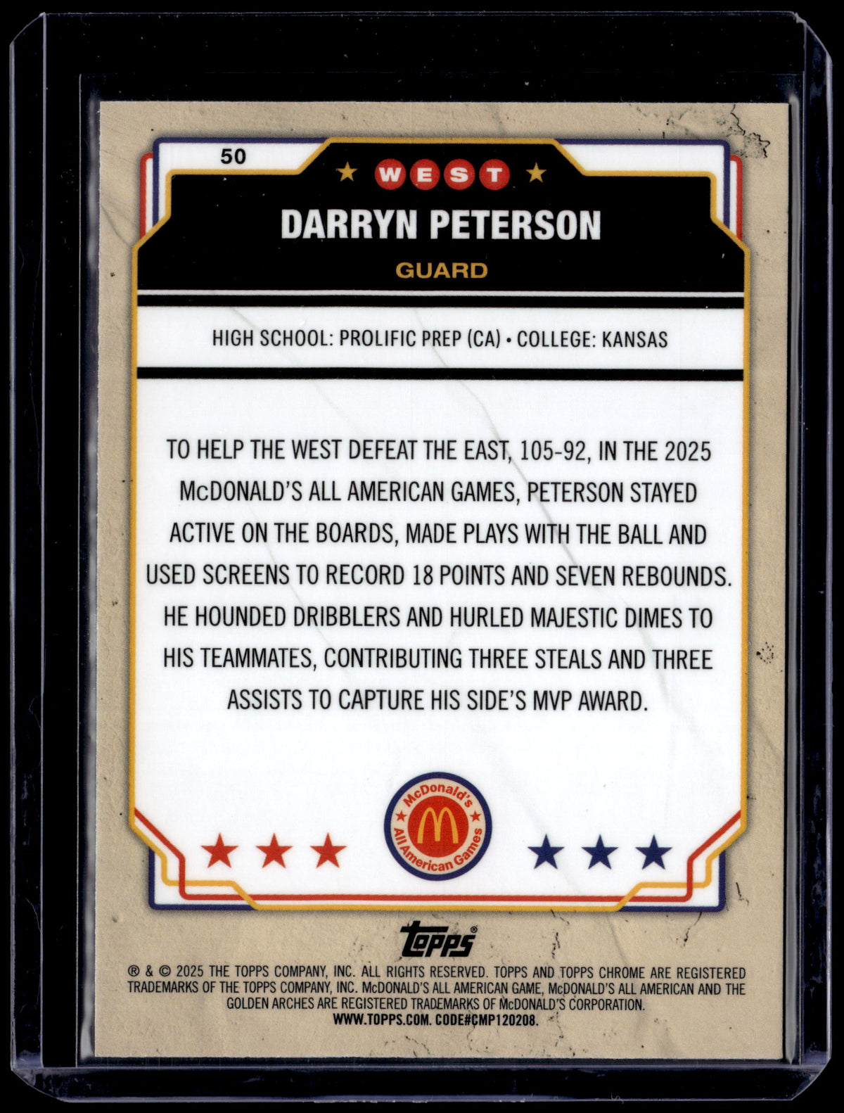 HL-P01 2025 Topps Chrome McDonalds All American Darryn Peterson Purple Refractor