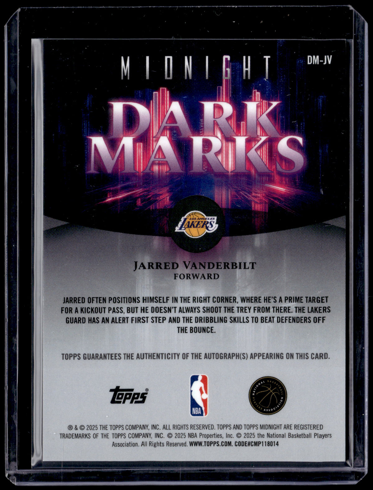 HL-P01 2025 Topps Midnight Dark Marks Jarred Vanderbilt #DM-JV /50 Auto