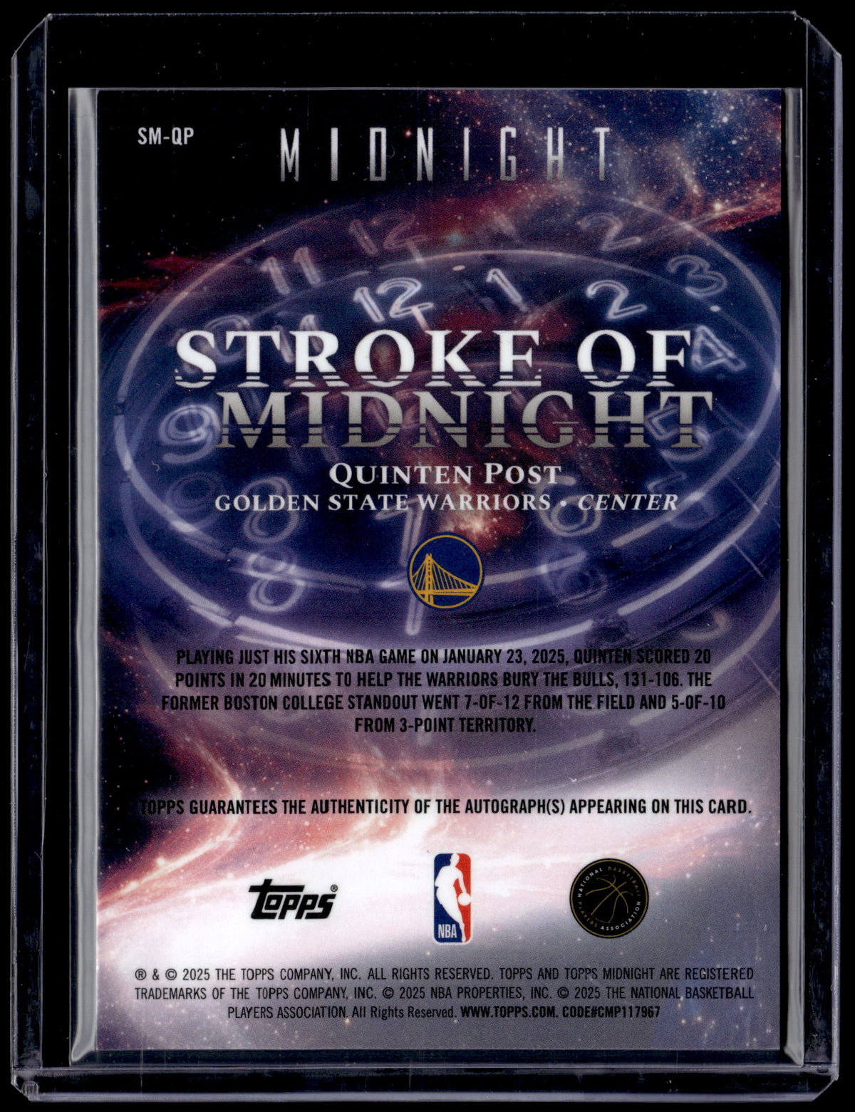 HL-P01 2025 Topps Midnight Stroke of Midnight Quinten Post #SM-QP Auto