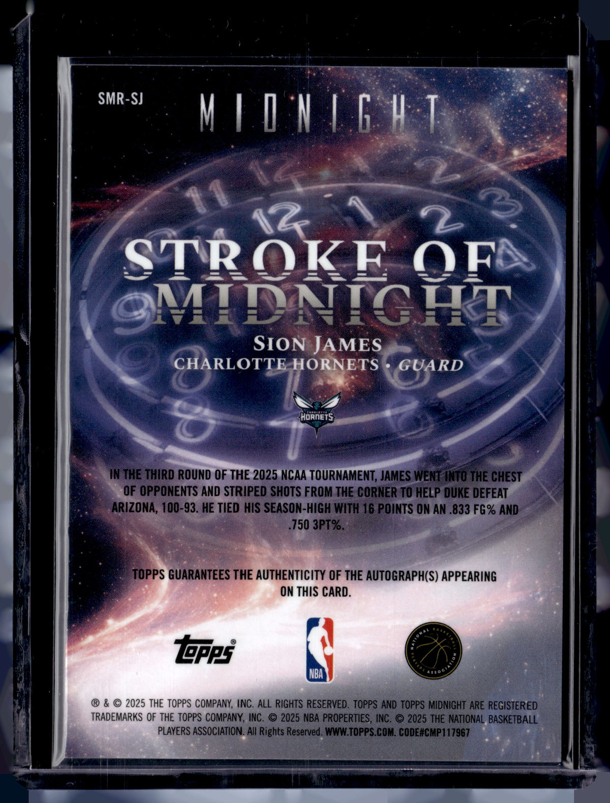 HL-P01 2025 Topps Midnight Stroke of Midnight Sion James #SMR-SJ RC Auto