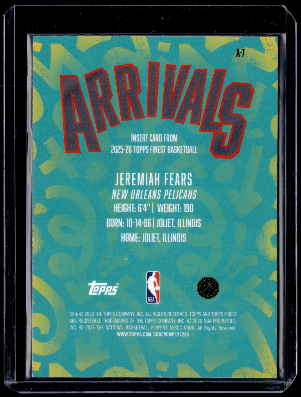 HL-P01 2026 Topps Finest Arrivals Jeremiah Fears #A-7 RC