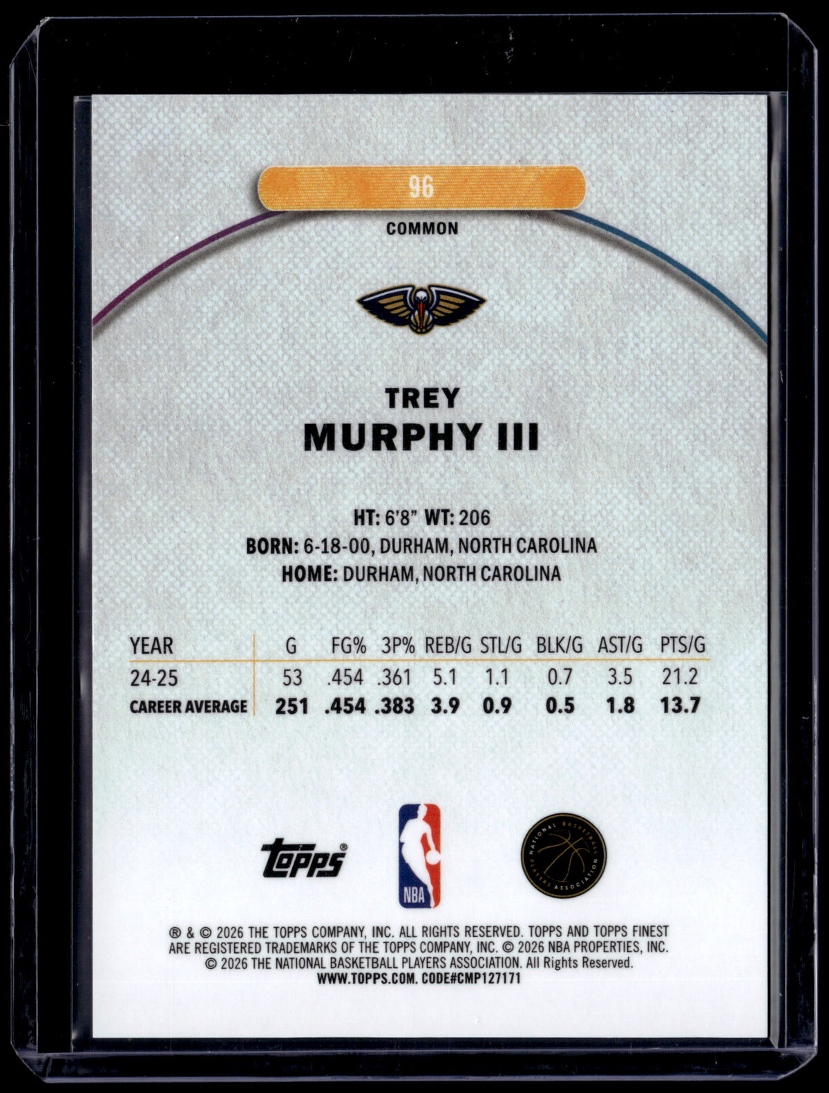 HL-P01 2026 Topps Finest Trey Murphy III #96 /200