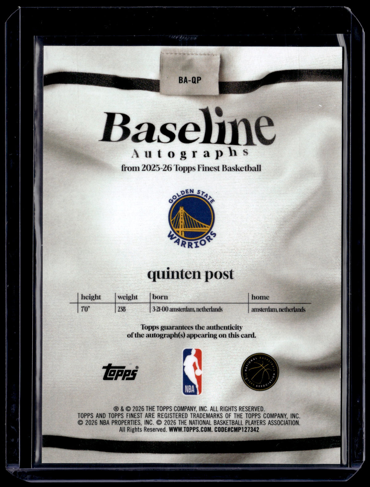 HL-P01 2026 Topps Finest Autographs Quinten Post #BA-QP Yellow Geometric /35
