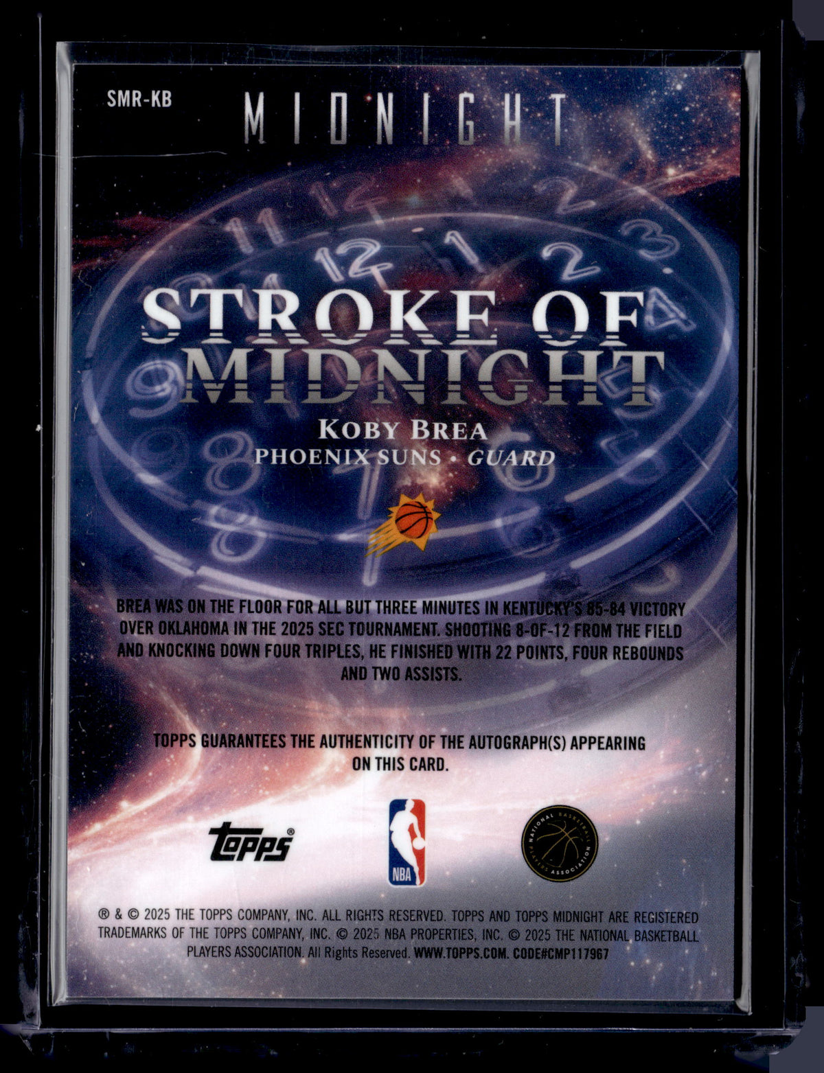 HL-P01 2025 Topps Midnight Stroke of Midnight Koby Brea #SMR-KB Auto RC