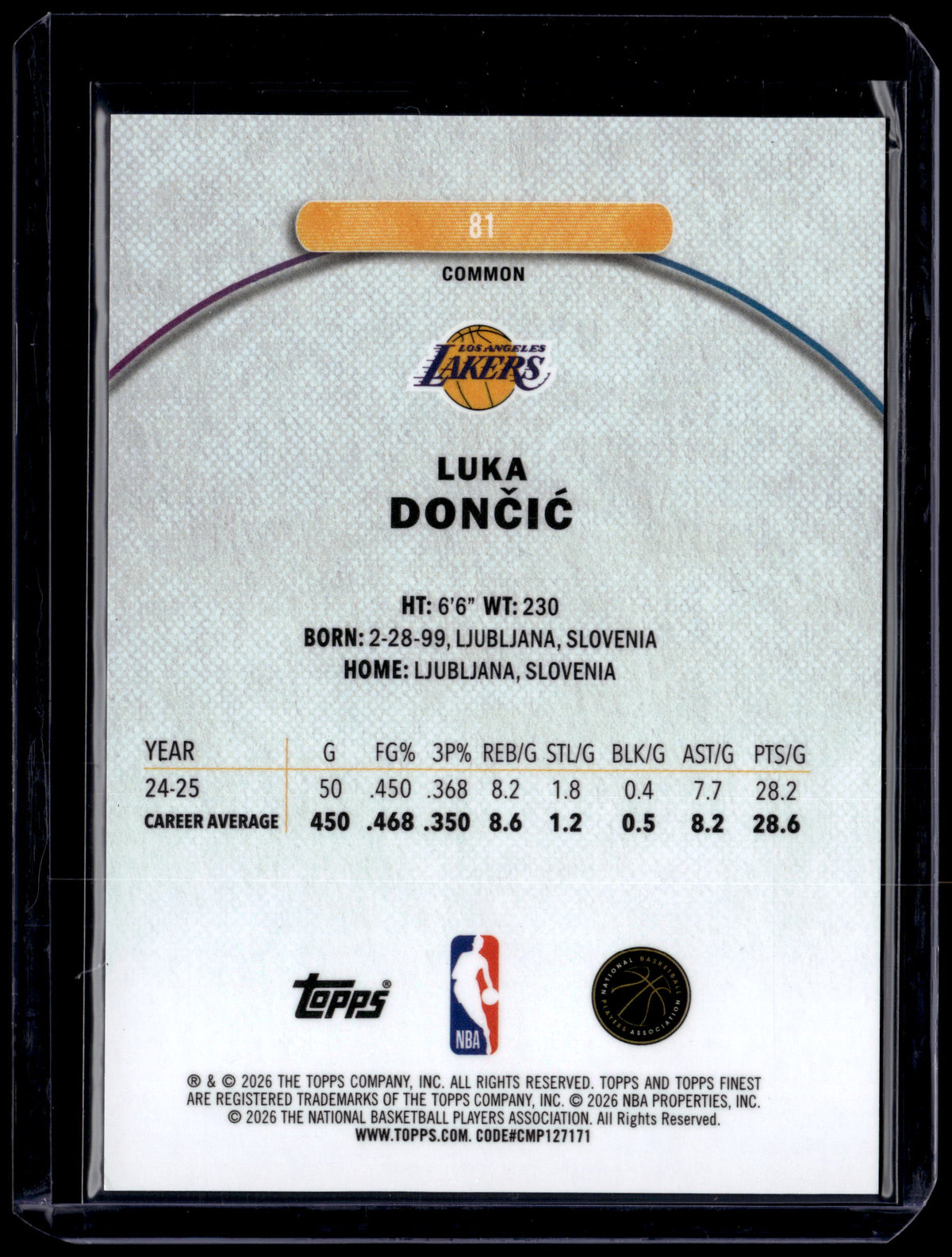 HL-P01 2026 Topps Finest Luka Dončić #81 Purple Refractor /100