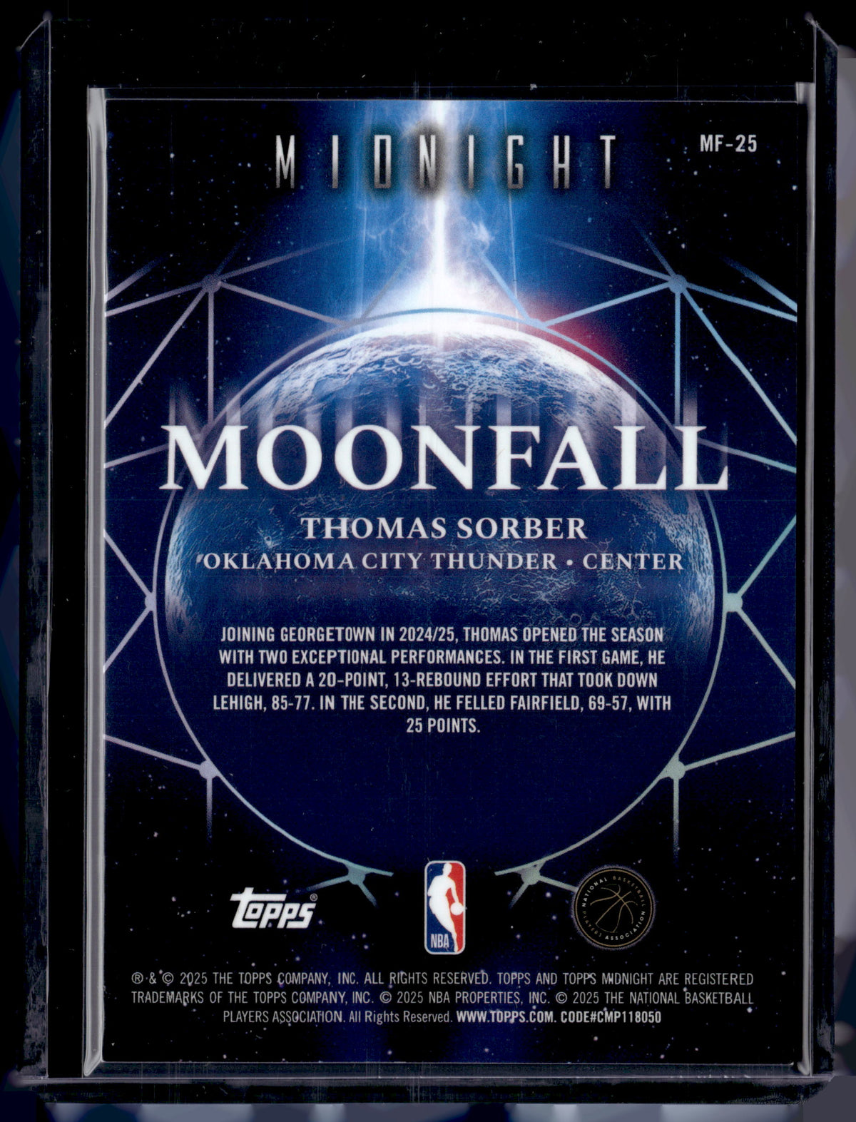 HL-P01 2025 Topps Midnight Moonfall Thomas Sorber #MF-25 RC /75