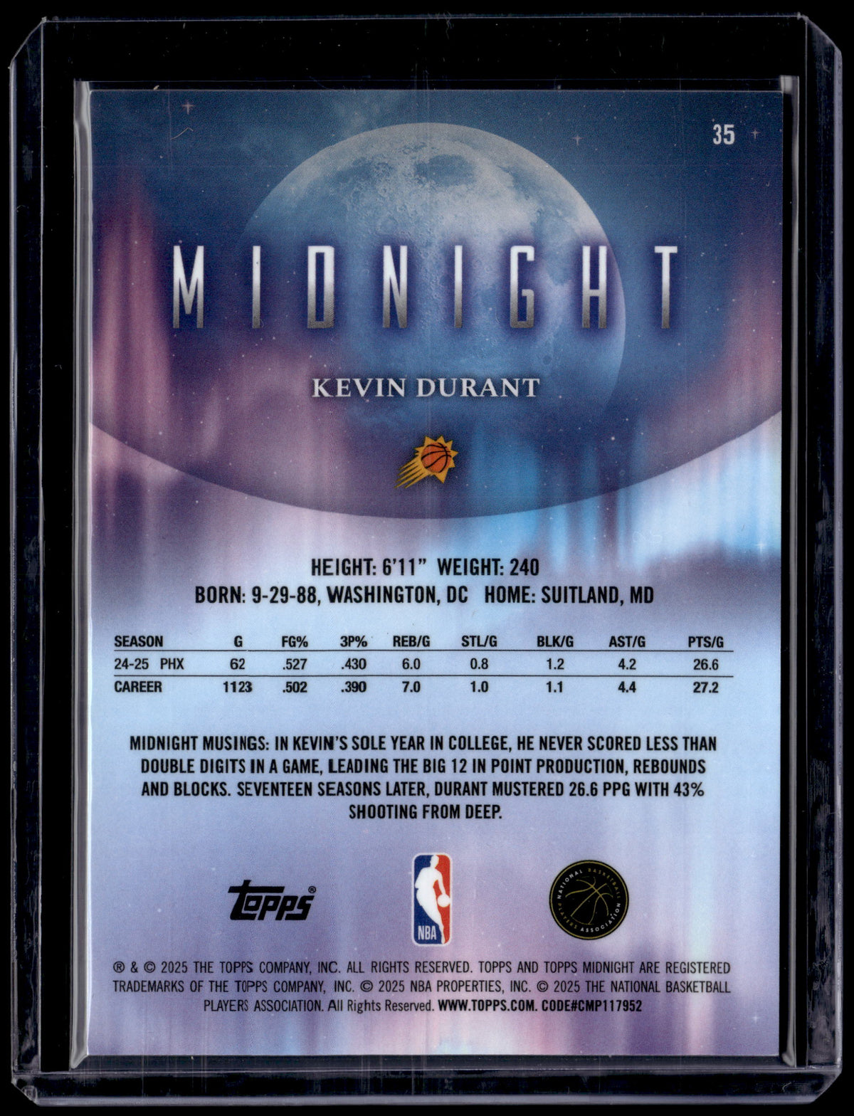 HL-P01 2025 Topps Midnight Kevin Durant #35 /149