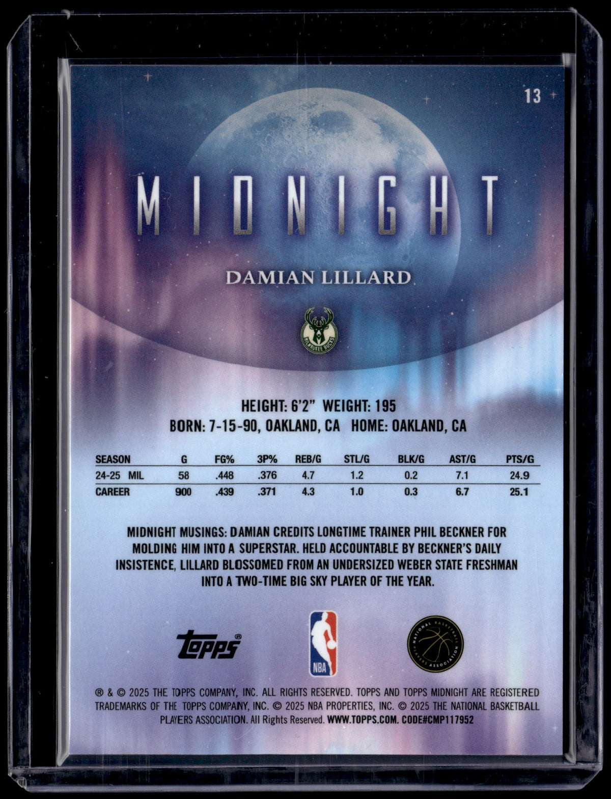 HL-P01 2025 Topps Midnight Damian Lillard #13 /75