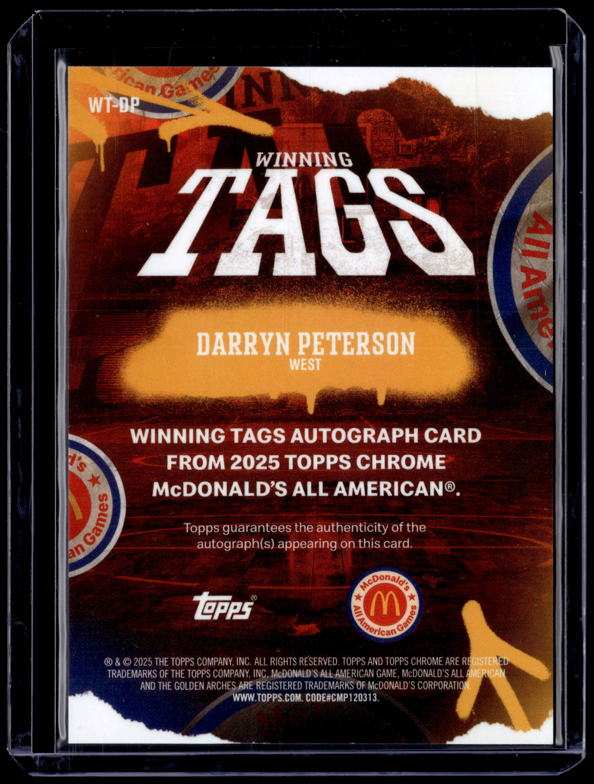 HL-P01 2025 Topps Chrome McDonald's All American Auto Darryn Peterson #WT-DP