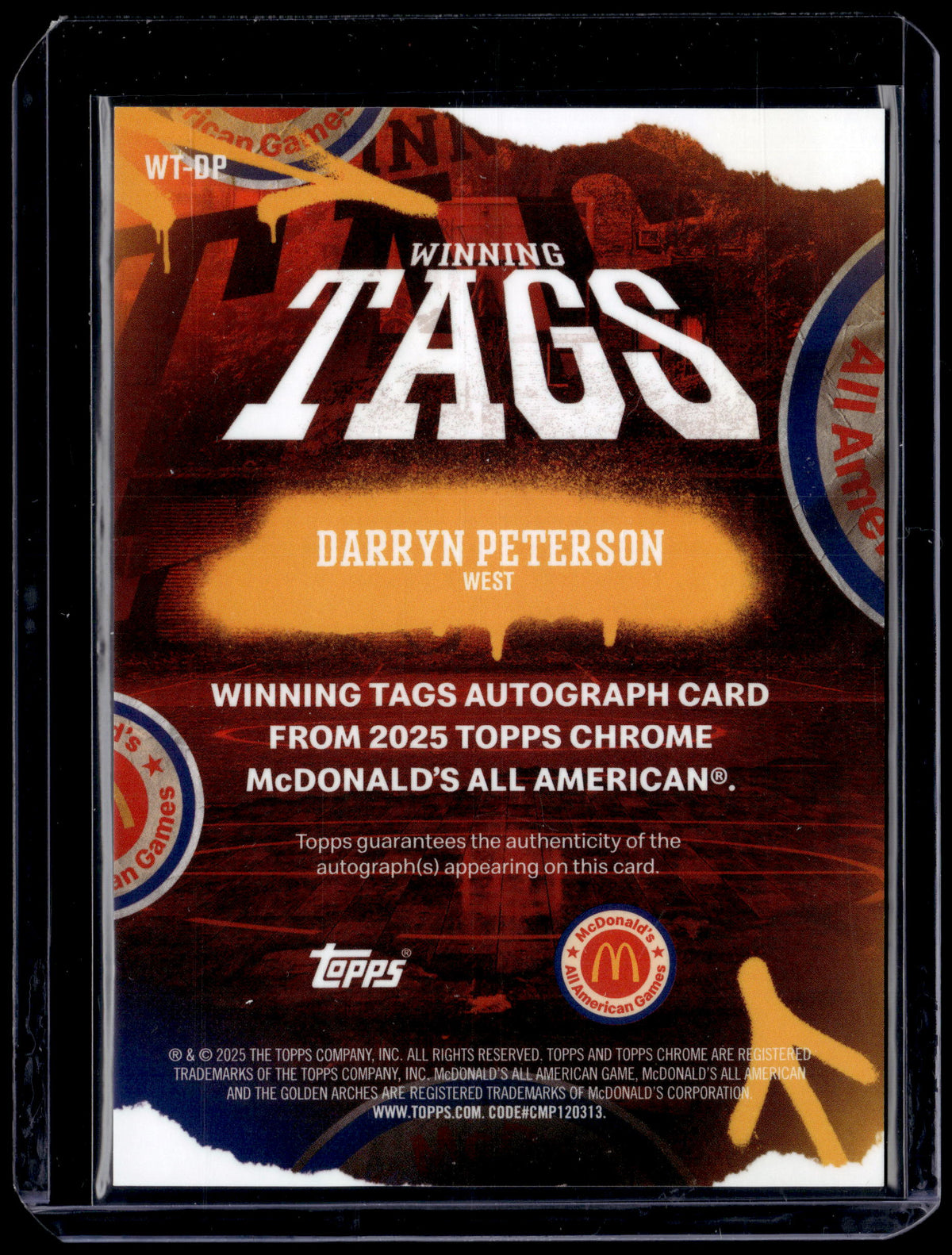 HL-P01 2025 Topps Chrome McDonald's Winning Tags Auto Darryn Peterson #WT-DP