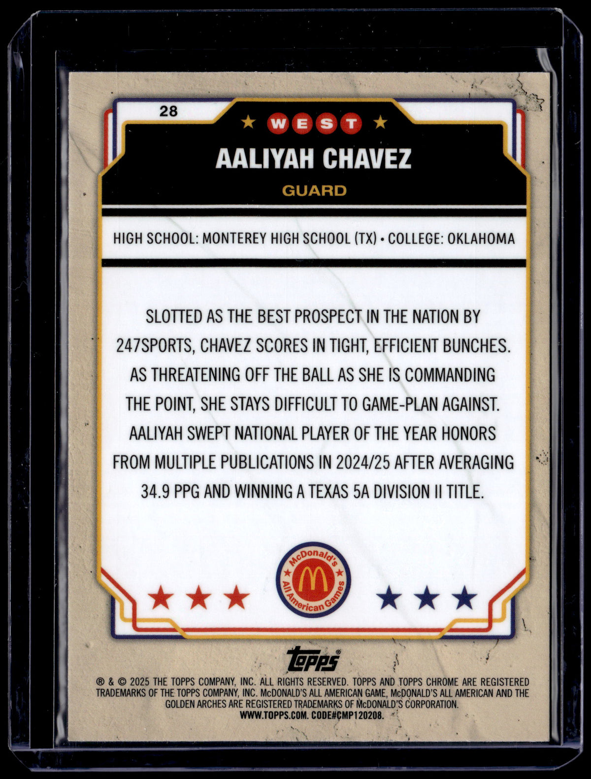 HL-P01 2025 Topps Chrome McDonald's Aaliyah Chavez #28 Purple Refractor /150