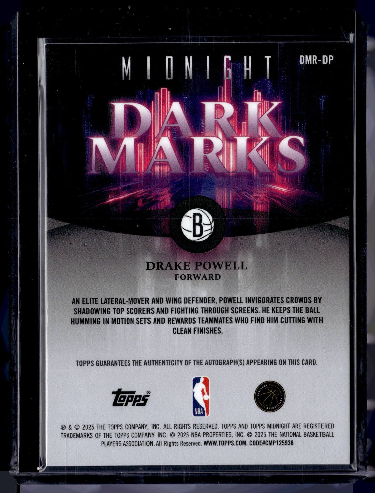 HL-P01 2025 Topps Midnight Dark Marks Drake Powell #DMR-DP /35 RC