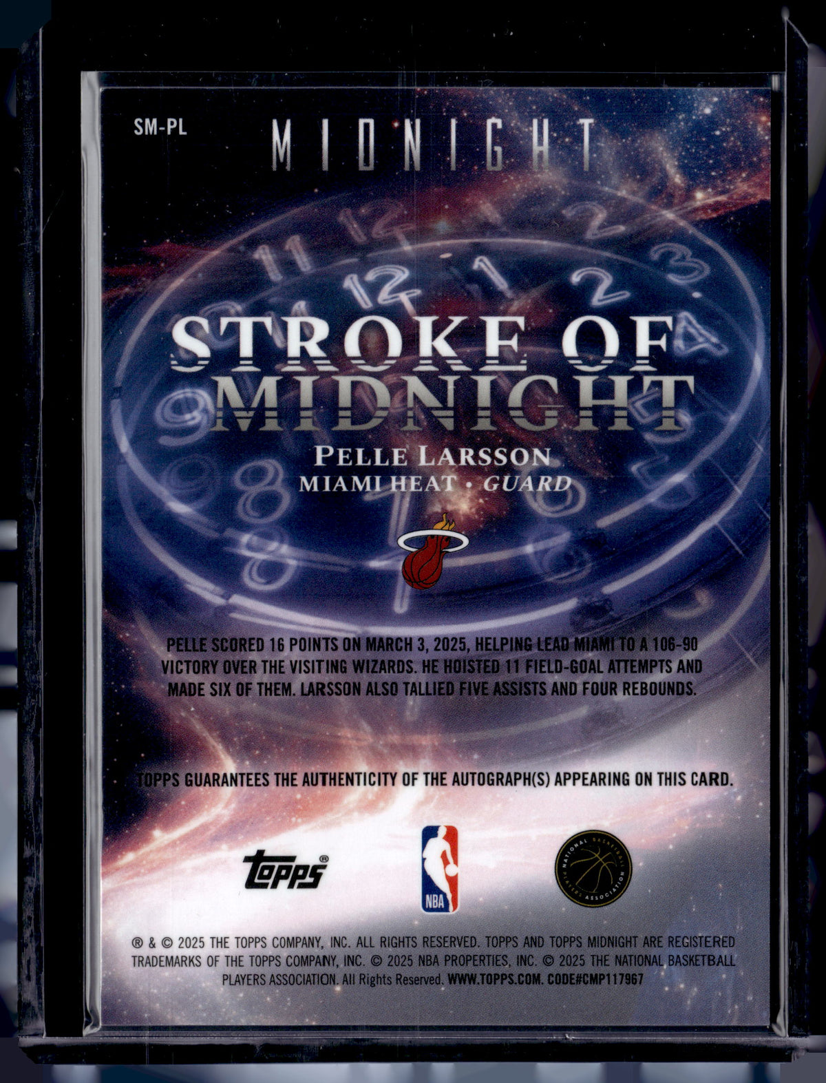 HL-P01 2025 Topps Midnight Stroke of Midnight Pelle Larsson #SM-PL /199