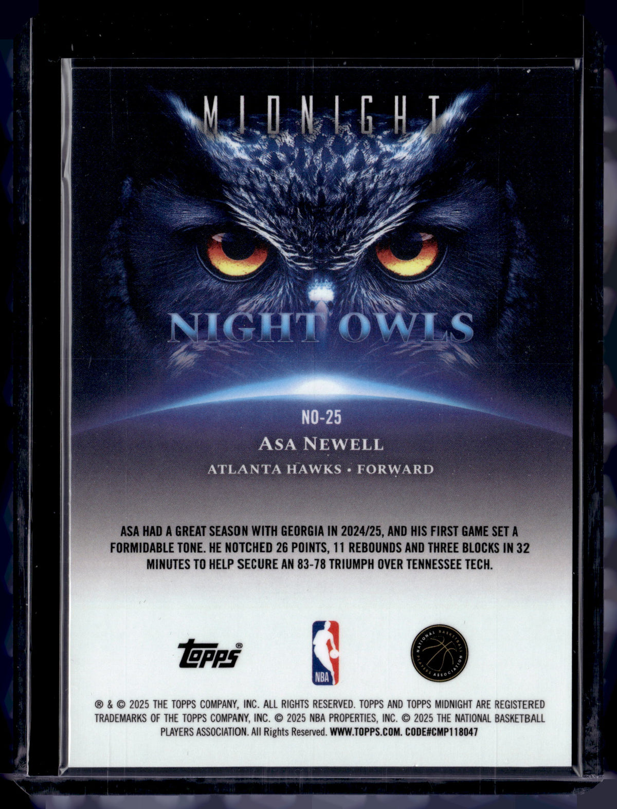 HL-P01 2025 Topps Midnight Asa Newell #NO-25 Night Owls /75 RC