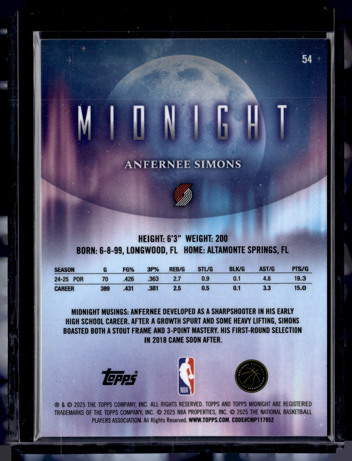 HL-P01 2025 Topps Midnight Anfernee Simons #54 /99