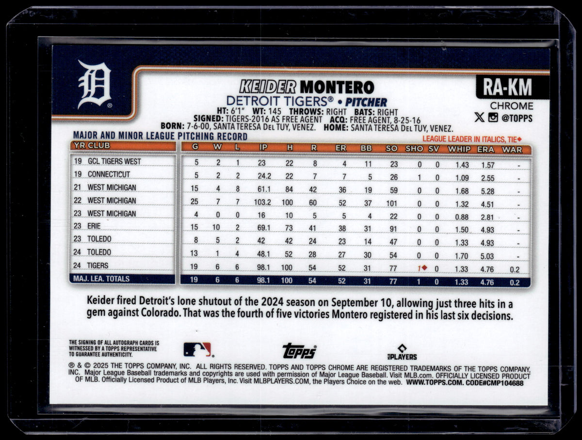 HL-P01 2025 Topps Chrome Keider Montero #RA-KM Auto RC