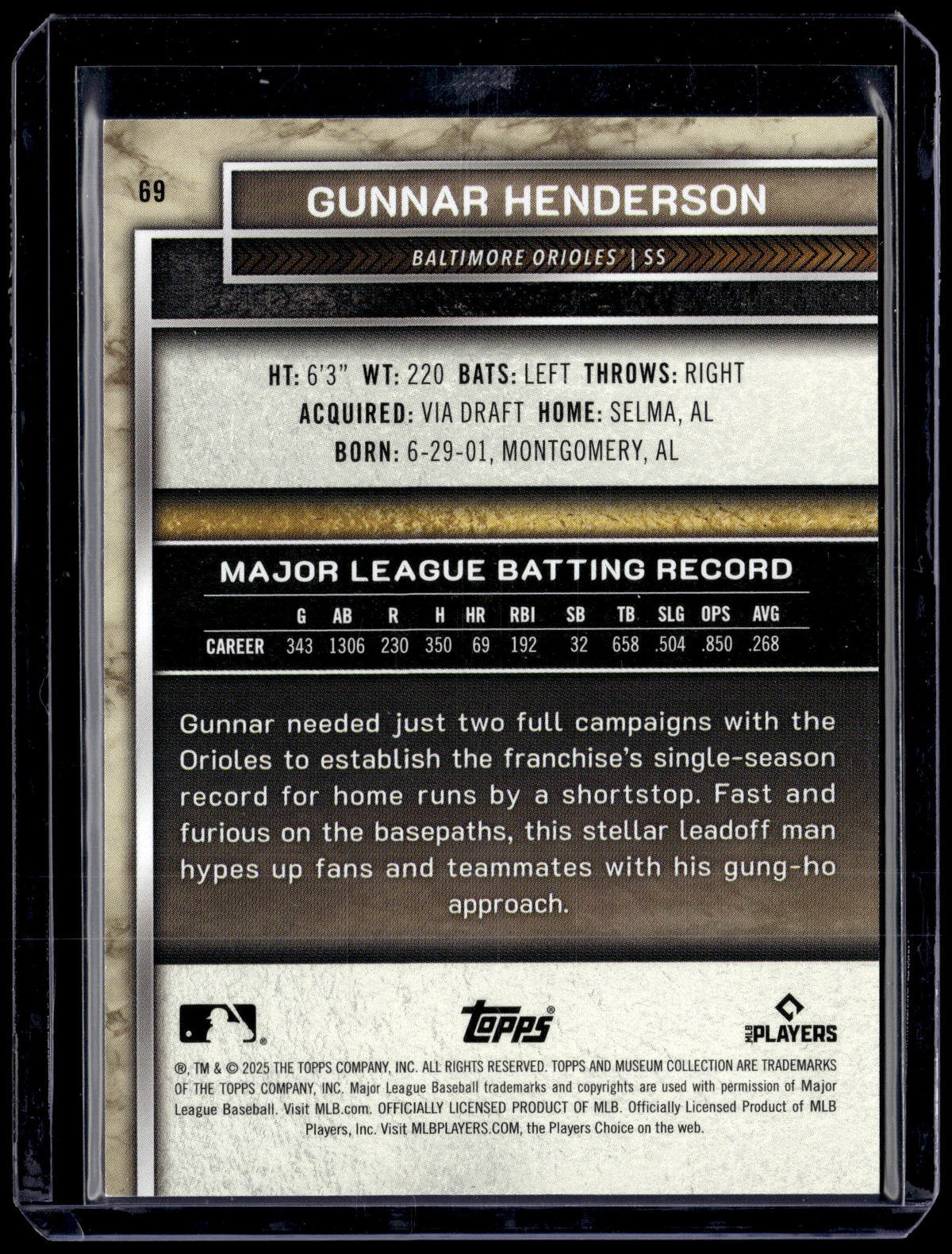 HL-P01 2025 Topps Museum Collection Gunnar Henderson #69 Blue /25