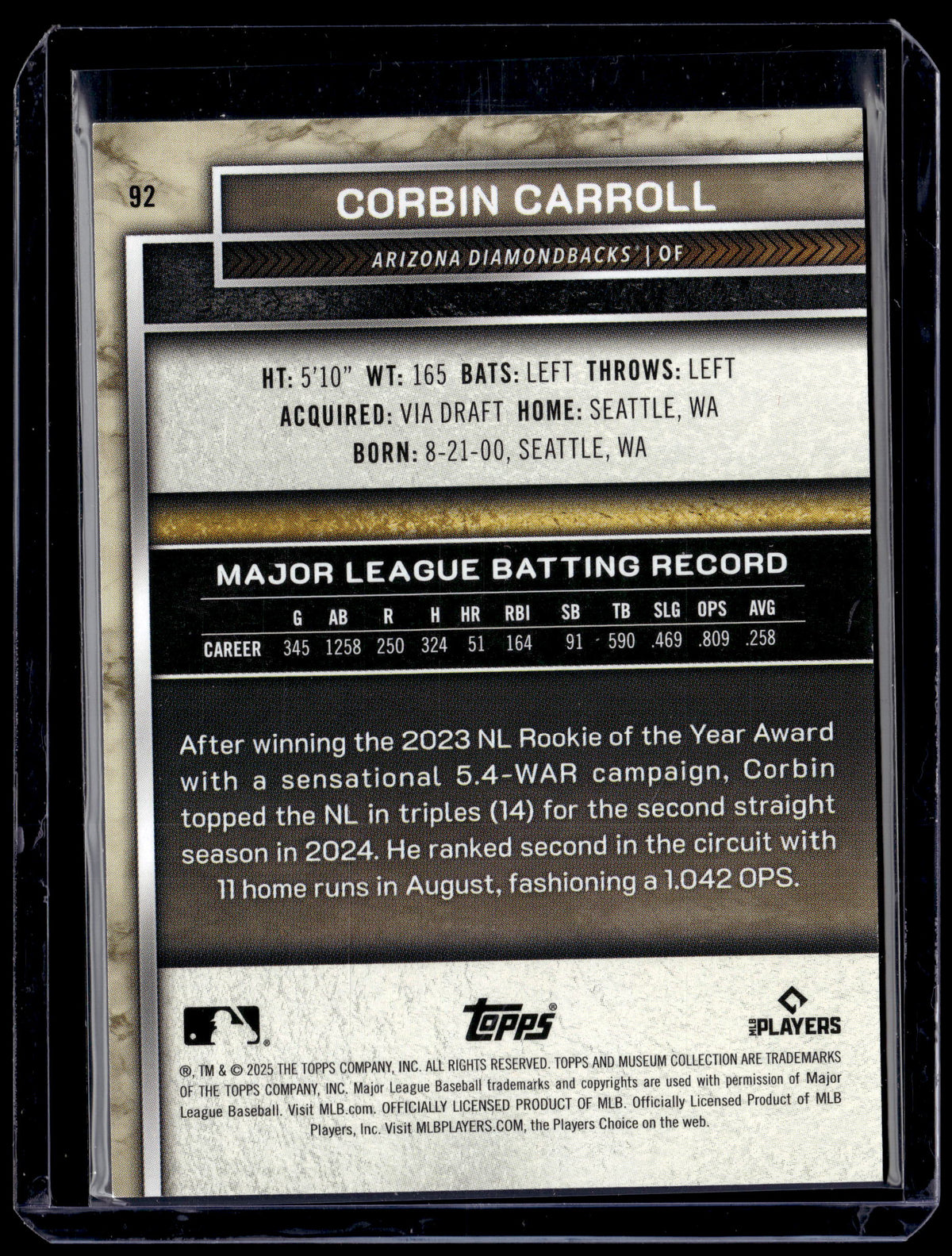HL-P01 2025 Topps Museum Collection Corbin Carroll #92 Pink /199