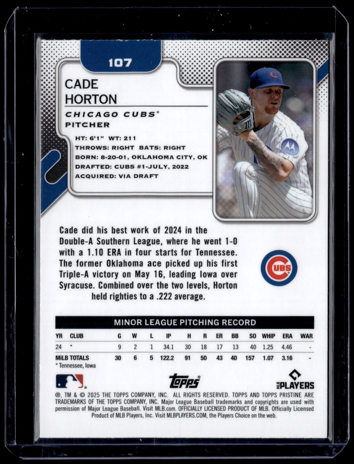 HL-P01 2025 Topps Pristine Cade Horton #107 Teal /199 RC Chicago Cubs