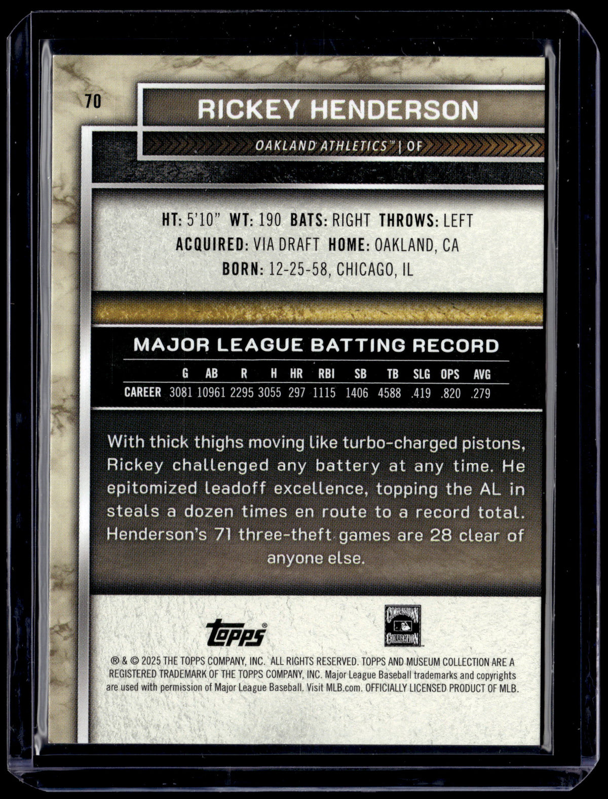 HL-P01 2025 Topps Museum Collection Rickey Henderson #70 Amethyst /199