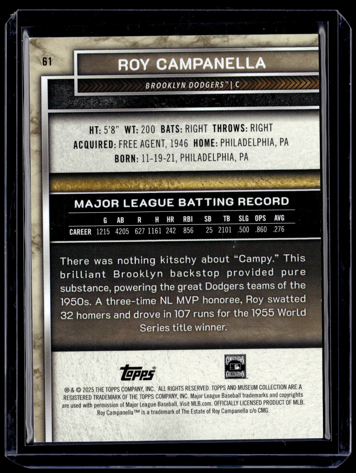 HL-P01 2025 Topps Museum Collection Roy Campanella #61 Blue /25
