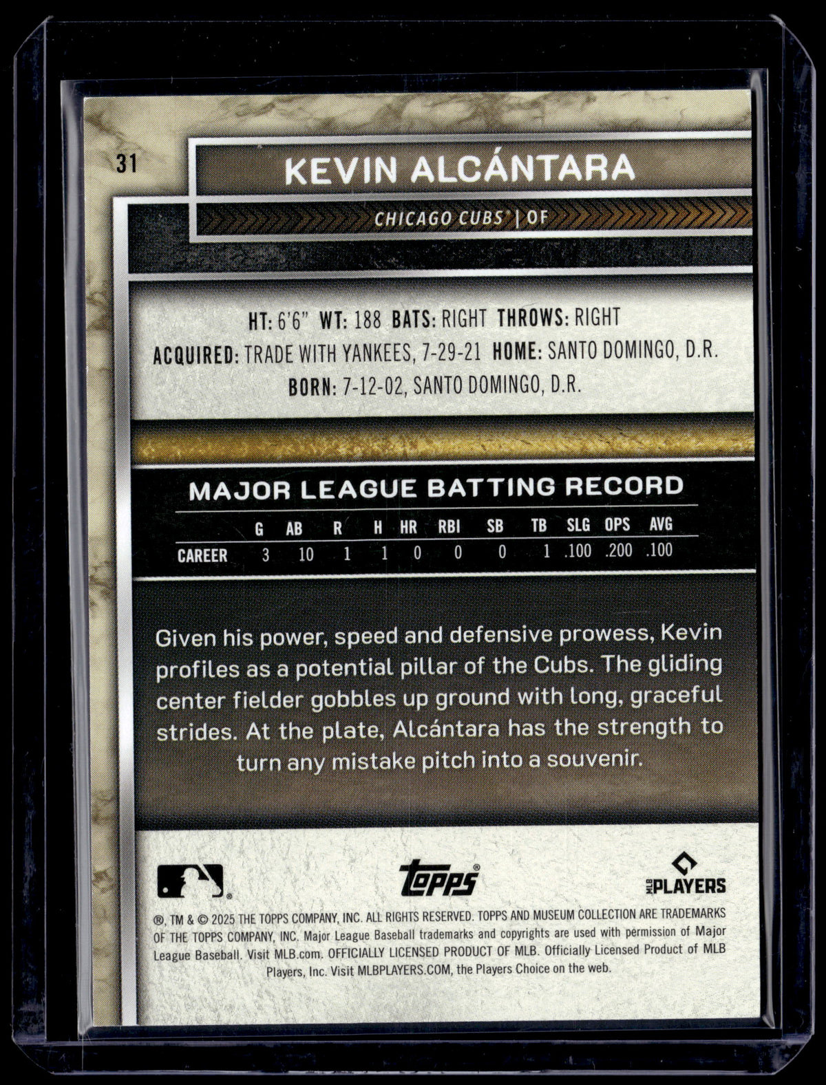 HL-P01 2025 Topps Museum Collection Kevin Alcántara #31 Blue /25 RC