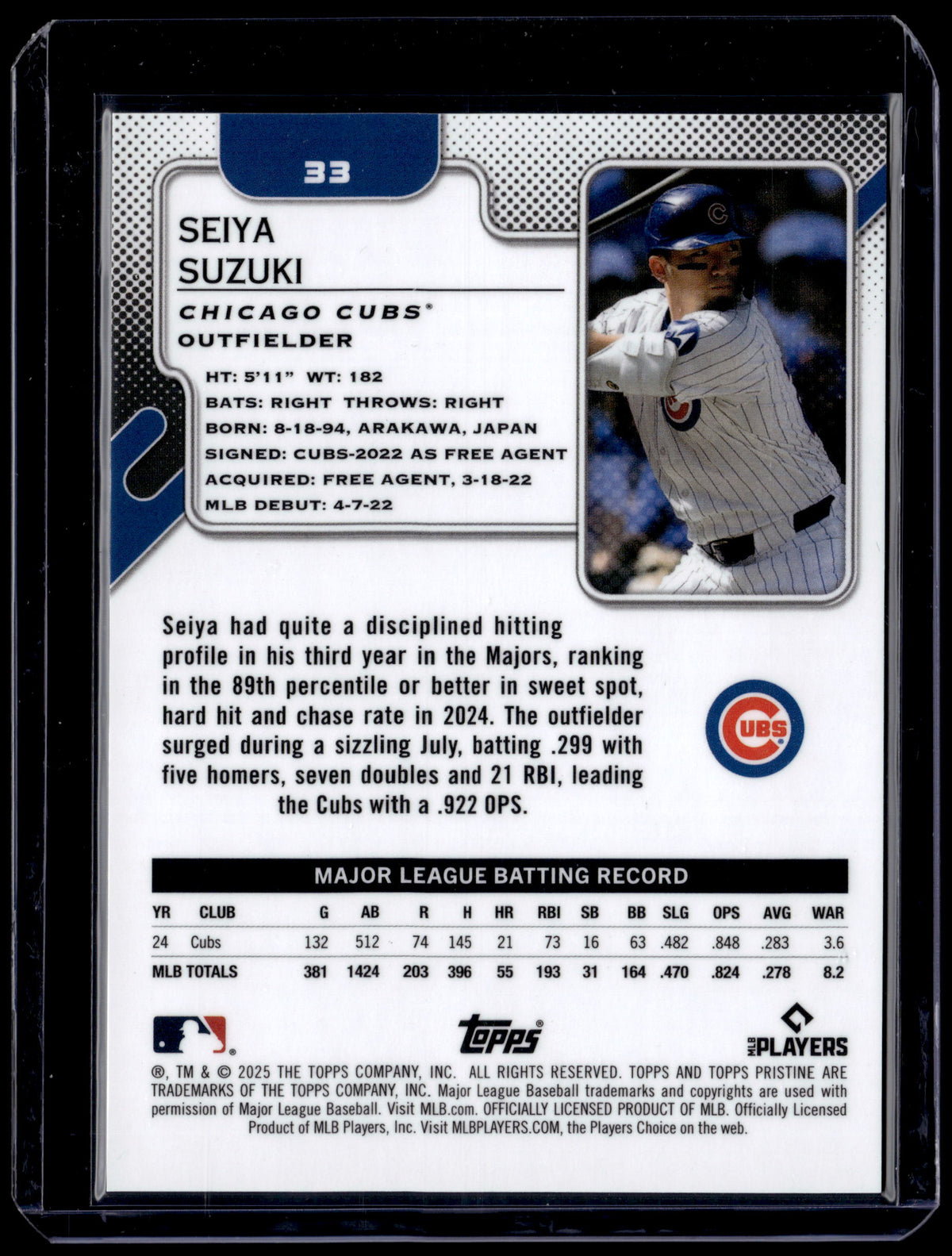 HL-P01 2025 Topps Pristine Seiya Suzuki #33 Gold /50