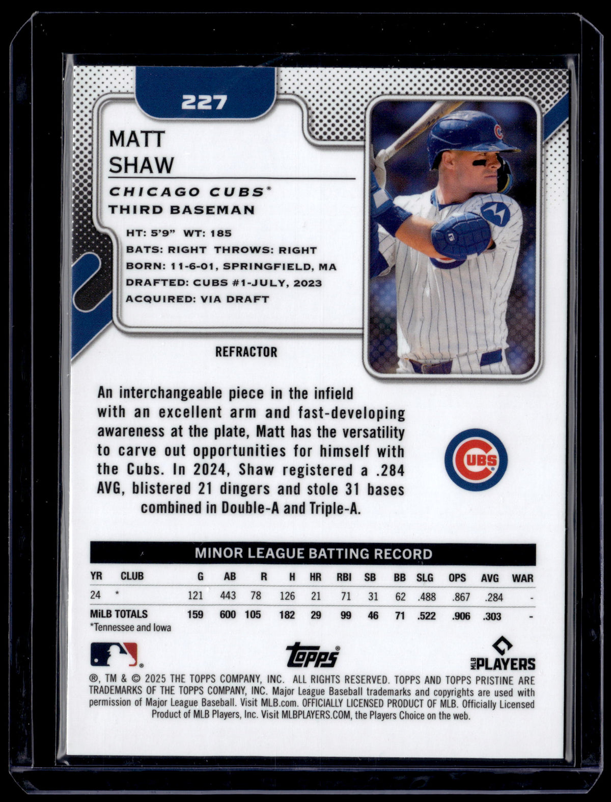 HL-P01 2025 Topps Pristine Matt Shaw #227 Refractor RC