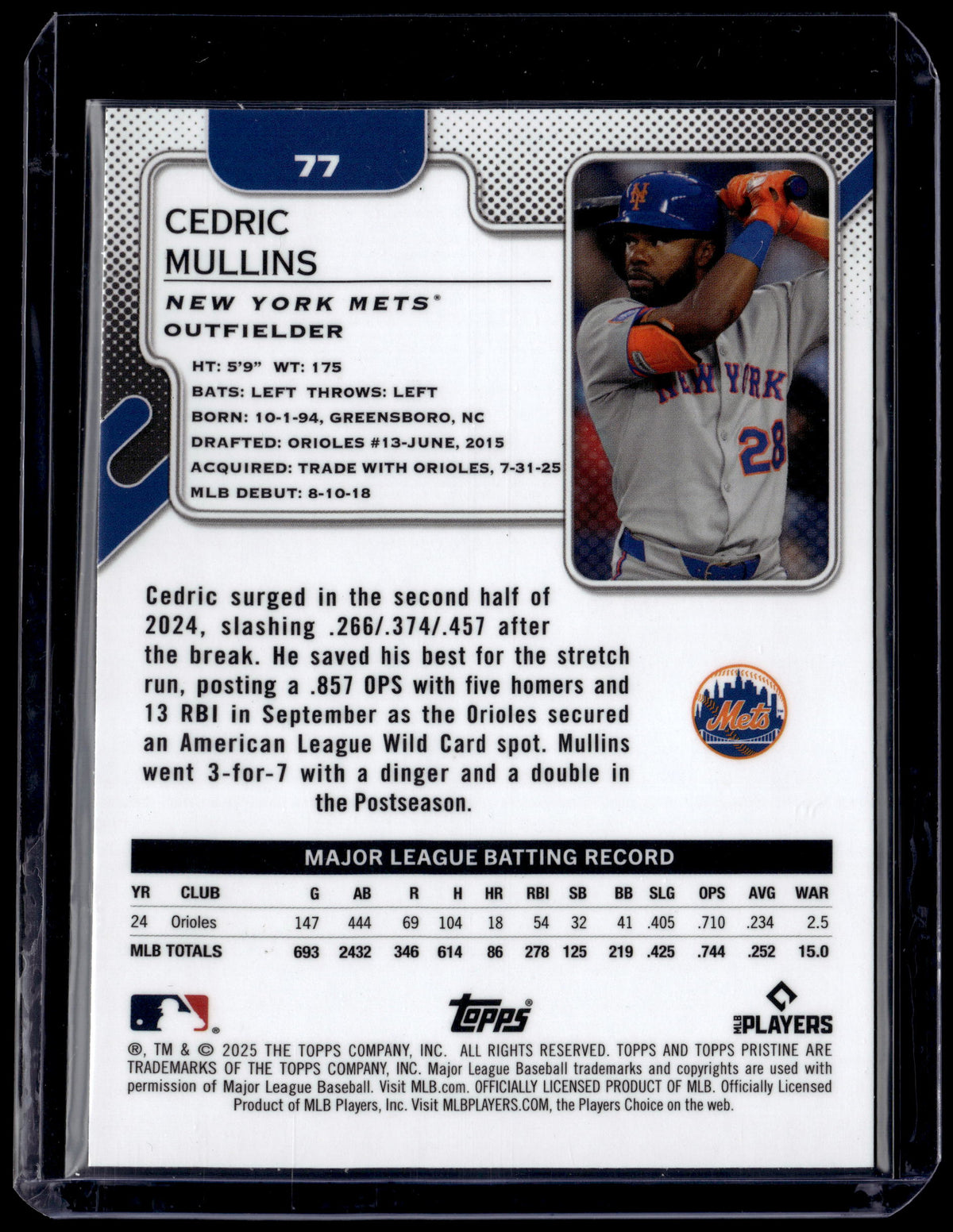 HL-P01 2025 Topps Pristine Cedric Mullins #77 Blue /75